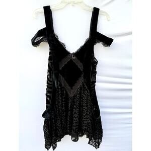 Vintage Roberto Cavalli Black Y2K Devoré Velvet Animal Print Lace Slip Dress